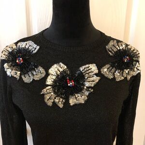 Black Sweater with Sequin Floral Design